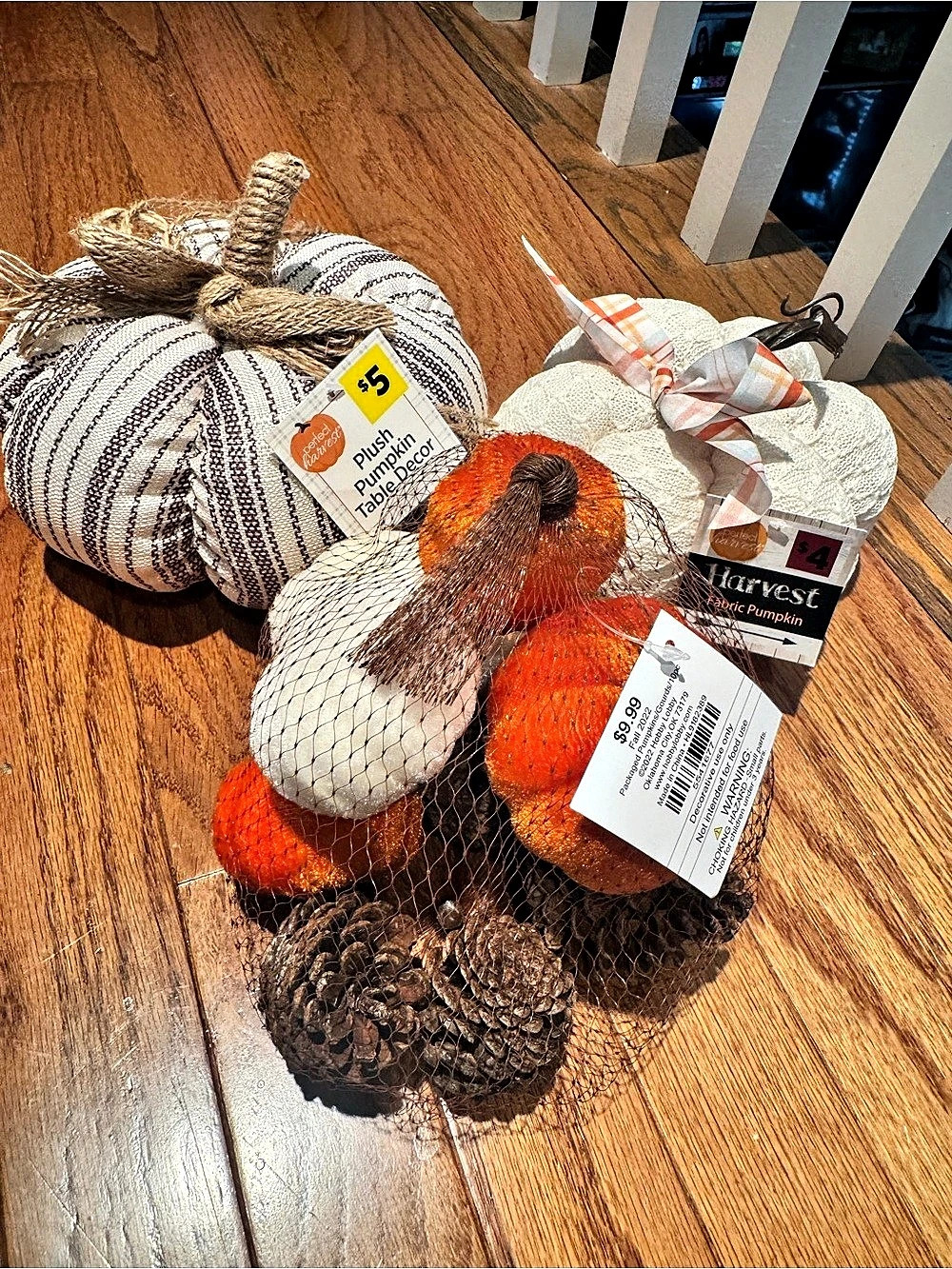 Fabric Pumpkin Decor White & Orange NWT